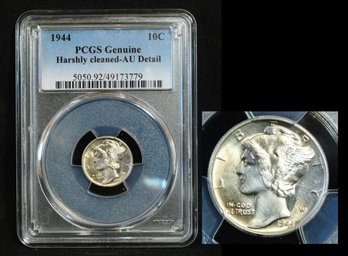 1944 Mercury Silver Dime PCGS Graded AU  Cleaned (pha22NT)