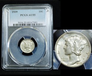 1939  Mercury Silver Dime PCGS Graded AU  55  (xve29NT)