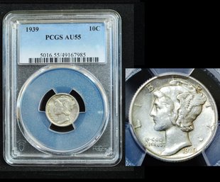 1939  Mercury Silver Dime PCGS Graded AU  55  (6jad9NT)