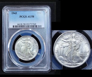 1943  Walking Liberty Silver Half Dollar  PCGS Graded AU  58  (8dac5NT)