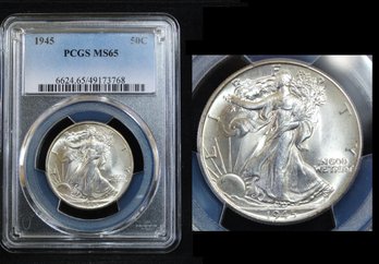 1945  Walking Liberty Silver Half Dollar  PCGS Graded MS 65  (ulh2NT)