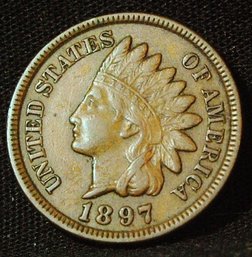1897  Indian Head Cent  XF  FULL Liberty! 4 Diamonds! Super  (3cwq5)