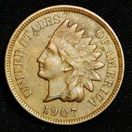 1907  Indian Head Cent  XF Plus / AU Full Liberty & 4 Diamonds Super NICE  (wav28)