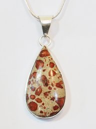 Natural Leopard Skin Jasper Pendant W/Sterling 18' Chain Spiritual HEALING STONE