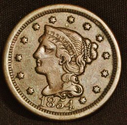 1854 Braided Hair Large Cent Full Liberty!  XF   (rdc22)