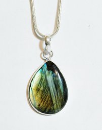 Natural Labradorite Pendant Necklace / Sterling Silver Chain STONE OF PROTECTION & Spiritual HEALING  NEW