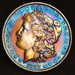 1889  Morgan  Silver Dollar  RAINBOW TONED!  (arm31)