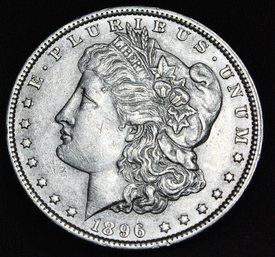 1896  Morgan Silver Dollar  AU  Chest Feathering NICE COIN (38var)