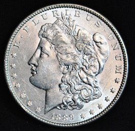 1889 Morgan Silver Dollar AU  Full  CHEST FEATHERING  NICE! (urg18)