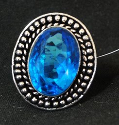 Lab-Created Blue Topaz Ring  German Silver Setting  Size 9  NEW