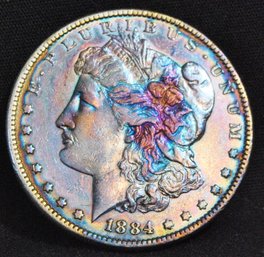 1884  Morgan Dollar  VF Plus / XF  Rainbow Toning NICE!  (cfa33)