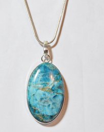 Natural Blue Apatite Pendant Necklace / Sterling Silver Chain STONE Spiritual HEALING  NEW