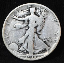 1918-S  Walking Liberty Silver Half Dollar  EARLY DATE!  (sw51)