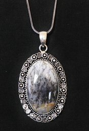 Natural Dendrite Opal Stone Pendant Necklace On German Silver Chain NEW