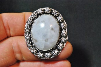 Beautiful RAINBOW MOONSTONE Cabachon Ring German Silver Setting Size 6