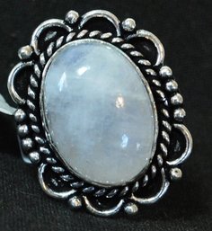 Natural Rainbow Moonstone Cabachon Ring  German Silver Setting  Size 8  NEW