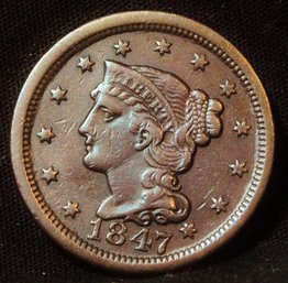 1847 Braided Hair Large Cent  XF Plus Full Liberty & Curls SUPER Nice!!   (3Lmn8)