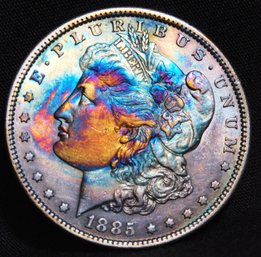 1885  Morgan  Silver Dollar  Monster RAINBOW TONED!  (poc29)