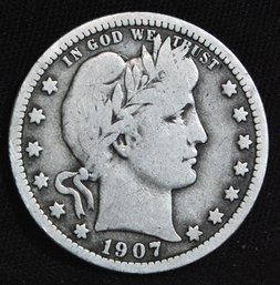 1907  Barber Silver Quarter  VG PLUS  Nice Coin!  (2vhj2)