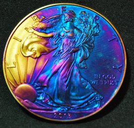 2013 American Silver Eagle Dollar UNCIRC BU  Rainbow Toning 1 Oz .999 NICE  (1fab5)