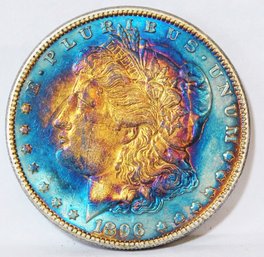 1896  Morgan Silver Dollar XF  RAINBOW TONING!  (ntk49)