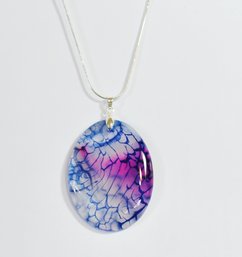 Natural Blue Rose Dragon Vein Agate Pendant Necklace /Sterling Silver Chain Spiritual HEALING  Stone