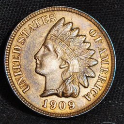 1909  Indian Cent  AU Uncir Full SHARP Liberty / 4 SHARPEST Of Diamonds Beautiful Coin! Great Date! (dan47)