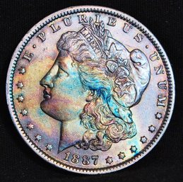 1887  Morgan  Silver Dollar  RAINBOW TONED!  (fav33)