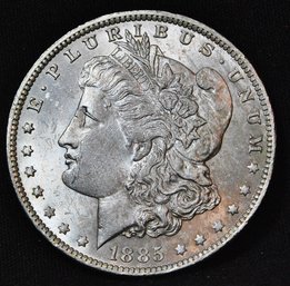 1885-O  Morgan Silver Dollar  AU / BU  FULL CHEST FEATHERING!  SUPER NICE! (xat32)