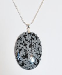 Natural Gray & Black Snowflake Obsidian Necklace /Sterling Silver Chain Spiritual HEALING  Stone