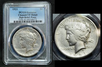 1921 Peace Silver Dollar  PCGS Graded KEY DATE! High Relief  VF Detail - Cleaned    (2jpz8NT)