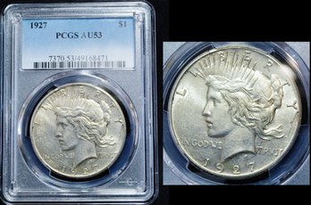 1927 Peace Silver Dollar  PCGS Graded  AU 53  GOOD DATE!   (8rnnNT)