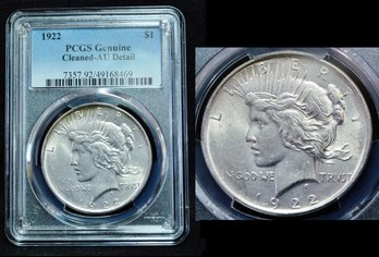 1922  Peace Silver Dollar  PCGS Graded  AU 50  Detail - Cleaned SUPER COIN!  (cab74NT)