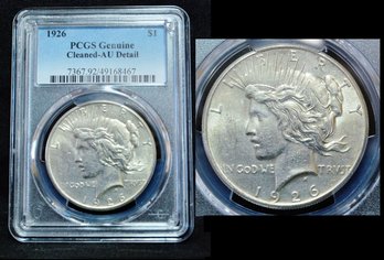 1926  Peace Silver Dollar  PCGS Graded  AU Detail -  Cleaned Better Date!  (spf23NT)