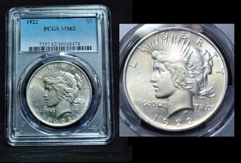 1922  Peace Silver Dollar  PCGS Graded MS 62  (cas32NT)