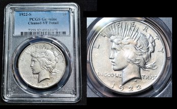 1922-S  Peace Silver Dollar  PCGS Graded VF Detail - Cleaned  (avc41NT)