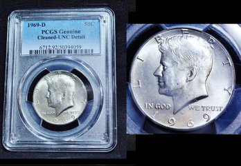 1969-D  Kennedy Half Dollar  PCGS Graded UNC Detail - Cleaned   (ge75NT)