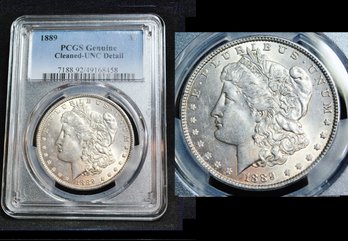 1889   Morgan Silver Dollar  PCGS Graded  UNC Detail - Cleaned  (5mdc3NT)