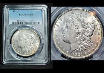 1921-D   Morgan Silver Dollar  PCGS Graded   AU 58  KEY DATEv (qsv82NT)