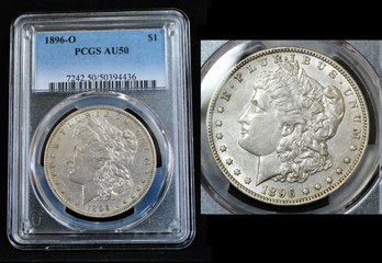 1896-O  Morgan Silver Dollar  PCGS Graded  AU 50  NICE! (pcc42NT)