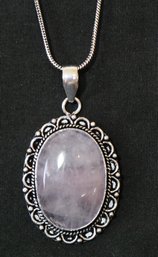 Natural Rose Quartz Stone Pendant Necklace On German Silver Chain NEW