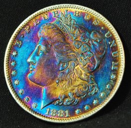 1881-O  Morgan Silver Dollar RAINBOW TONING    NICE! (qsv82)