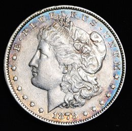 1878  Morgan Silver Dollar AU Full Chest Feathering KEY DATE W/ ALBUM TONING! Nice (wpd7)