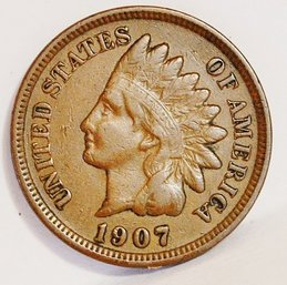 1907  Indian Head Cent  XF / VF Plus  Full Liberty & Some Diamonds   (pcg57)