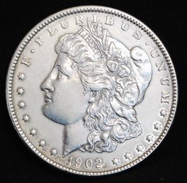 1902 Morgan Silver Dollar  AU  Good Date!  CHEST FEATHERING  NICE! (tvg67)