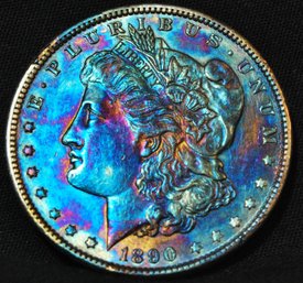 1890  Morgan Silver Dollar Great Date AU SUPERB TONING! Full Chest Feathering (3zzs2)