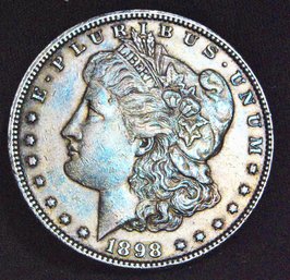 1898 Morgan Silver Dollar Great Date! CHEST FEATHERING Some Natural Toning (grs73)