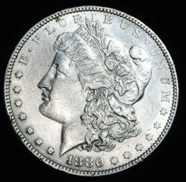 1880  Morgan Silver Dollar AU / BU Good Date Full Chest Feathering SHARP  Nice   (gfi75)