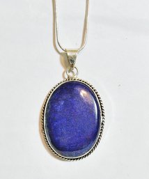Lab-Created Lapis Lazuli Pendant Necklace On Sterling Silver Chain NEW