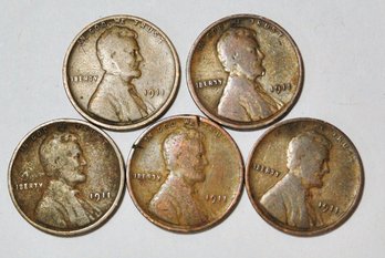 5   1911-P   Early  Lincoln Cents  GOOD / VERY GOOD  (m)